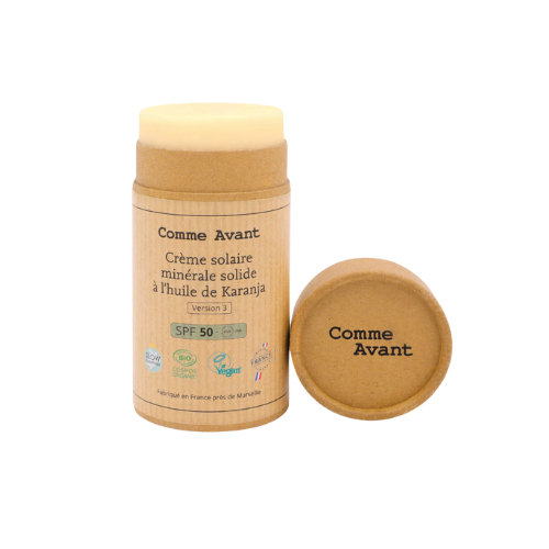 Crème solaire minérale solide SPF50 à l'huile de Karanja