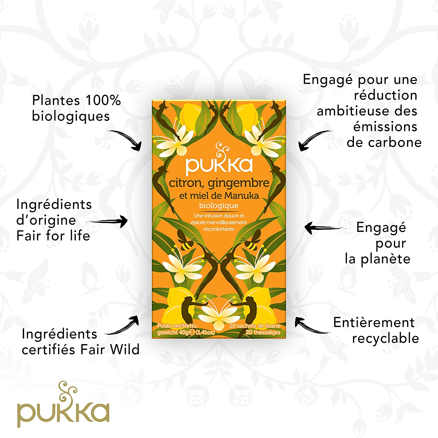 Infusion Citron Gingembre & Miel de Manuka BIO - boîte de 20 sachets