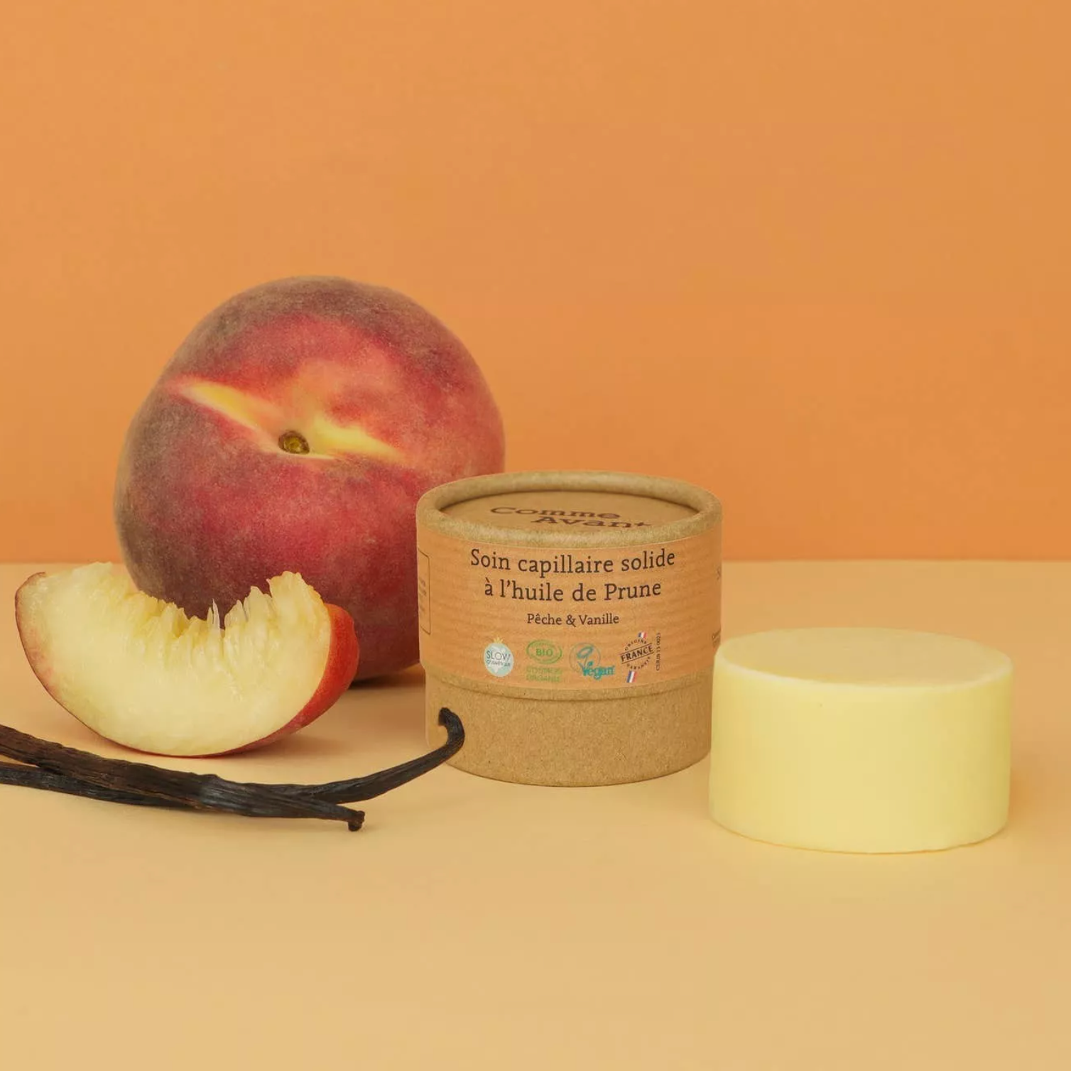 Soin capillaire solide à l'huile de Prune Pêche & Vanille