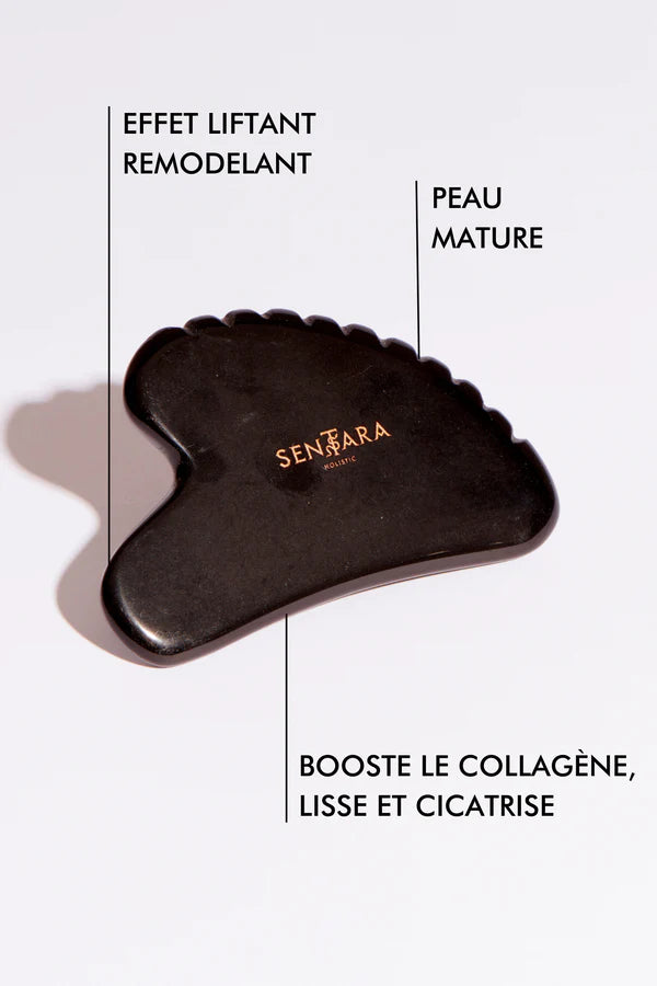Gua Sha Coeur à Dents - Obsidienne Noire